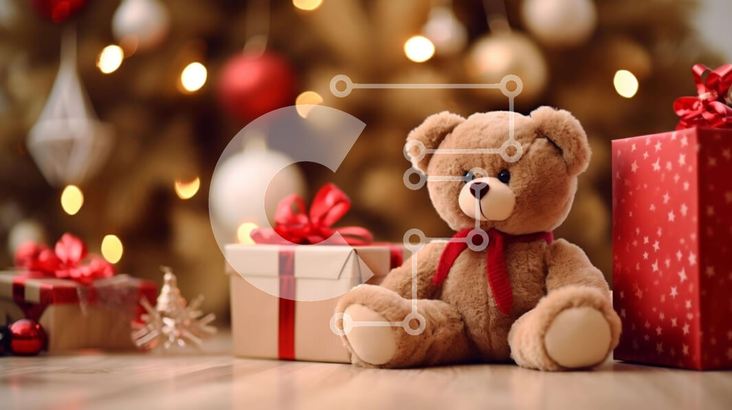 Intra Συλλεκτικό Ξύλινο Παζλ Plywood  4mm - Εορταστικό αρκουδάκι με κουτιά δώρων και διακοσμητικά Σε Ξύλινο Κουτί - Διαστάσεις: 10x10 cm – 25 κομμάτια