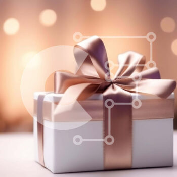 Intra Συλλεκτικό Ξύλινο Παζλ Plywood  4mm - Λευκό κουτί δώρου με ροζ κορδέλα και φιόγκο μπροστά από πολύχρωμα φώτα Bokeh Σε Ξύλινο Κουτί - Διαστάσεις Puzzle: 10x10 cm – 25 κομμάτια - Image 1