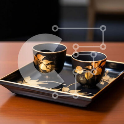 Intra Συλλεκτικό Ξύλινο Παζλ Plywood  4mm - Κομψός μαύρος δίσκος με κύπελλα σχεδίασης φύλλων χρυσού Σε Ξύλινο Κουτί - Διαστάσεις: 10x10 cm – 25 κομμάτια - Image 1