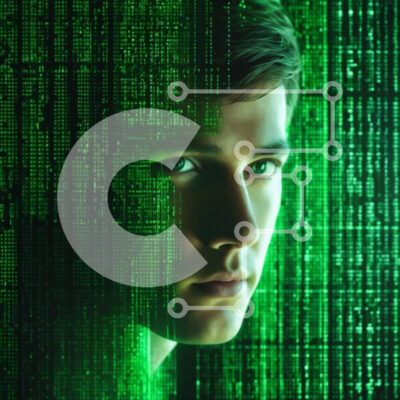 Intra Συλλεκτικό Ξύλινο Παζλ Plywood  4mm - Ανδρικό πρόσωπο μπροστά από κωδικοποιημένες γραμμές Matrix Σε Ξύλινο Κουτί - Διαστάσεις Puzzle: 10x10 cm – 25 κομμάτια - Image 1