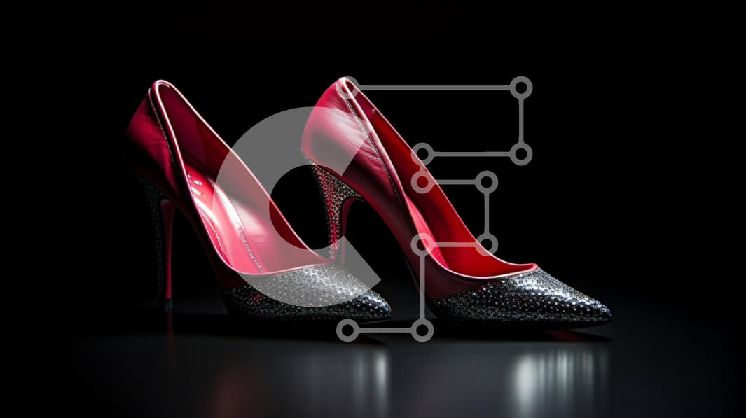 Intra Συλλεκτικό Ξύλινο Παζλ Plywood  4mm - Κομψά κόκκινα ψηλοτάκουνα παπούτσια με ασημί τόνους Σε Ξύλινο Κουτί - Διαστάσεις Puzzle: 10x10 cm – 25 κομμάτια