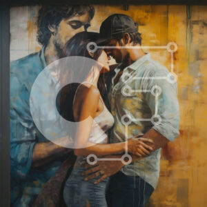 Intra Συλλεκτικό Ξύλινο Παζλ Plywood  4mm - Ζεστή και οικεία εικόνα ενός ζευγαριού που αγκαλιάζεται μπροστά από μια πολύχρωμη τοιχογραφία Σε Ξύλινο Κουτί - Διαστάσεις Puzzle: 10x10 cm – 25 κομμάτια