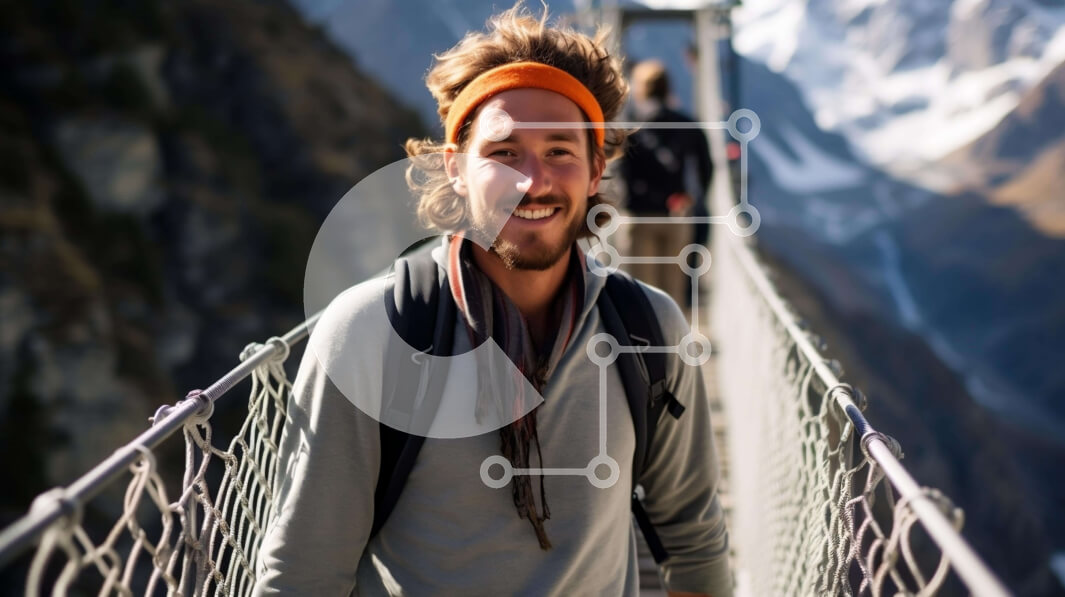 Intra Συλλεκτικό Ξύλινο Παζλ Plywood  4mm - Άτομο που χαμογελά στην κρεμαστή γέφυρα στη Νέα Ζηλανδία Σε Ξύλινο Κουτί - Διαστάσεις Puzzle: 10x10 cm – 25 κομμάτια