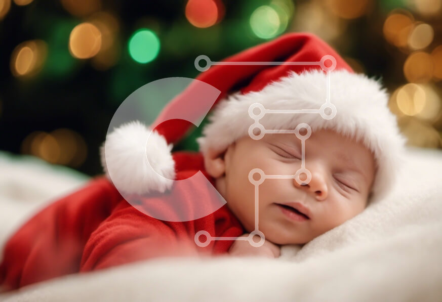 Intra Συλλεκτικό Ξύλινο Παζλ Plywood  4mm - Αξιολάτρευτο μωρό που κοιμάται με καπέλο Άγιου Βασίλη Σε Ξύλινο Κουτί - Διαστάσεις: 10x10 cm – 25 κομμάτια