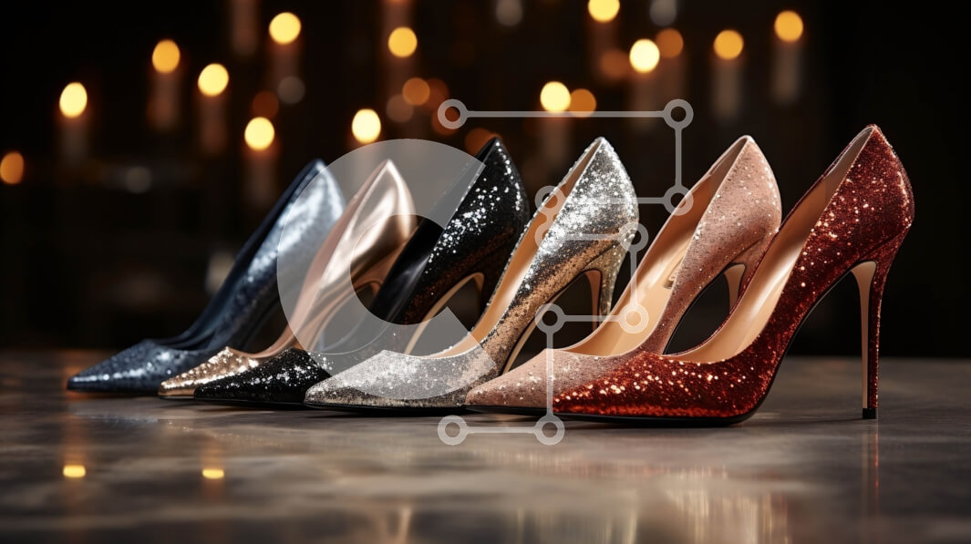 Intra Συλλεκτικό Ξύλινο Παζλ Plywood  4mm - Ομάδα γυναικείων ψηλοτάκουνων παπουτσιών σε σκοτεινή επιφάνεια Σε Ξύλινο Κουτί - Διαστάσεις Puzzle: 10x10 cm – 25 κομμάτια