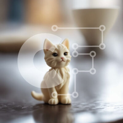 Intra Συλλεκτικό Ξύλινο Παζλ Plywood  4mm - Ειδώλιο λευκής γάτας που κάθεται σε ένα τραπέζι με κύπελλο Σε Ξύλινο Κουτί - Διαστάσεις: 10x10 cm – 25 κομμάτια - Image 1