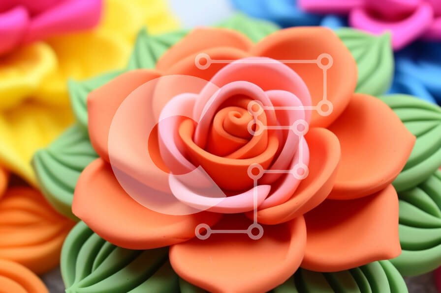 Intra Συλλεκτικό Ξύλινο Παζλ Plywood  4mm - Κοντινή όψη του πολύχρωμου τριαντάφυλλου από πολυμερικό πηλό Σε Ξύλινο Κουτί - Διαστάσεις Puzzle: 10x10 cm – 25 κομμάτια