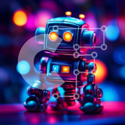 Intra Συλλεκτικό Ξύλινο Παζλ Plywood 4mm - Παιχνιδιάρικη και φουτουριστική εικόνα ενός πολύχρωμου ρομπότ με λαμπερά μάτια Σε Ξύλινο Κουτί - Διαστάσεις Puzzle: 10x10 cm – 25 κομμάτια - Image 1