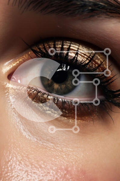 Intra Συλλεκτικό Ξύλινο Παζλ Plywood  4mm - Εκπληκτική κινηματογράφηση σε πρώτο πλάνο ενός γυναικείου ματιού με χρυσή σκιά ματιών και μακριές βλεφαρίδες Σε Ξύλινο Κουτί - Διαστάσεις Puzzle: 10x10 cm – 25 κομμάτια