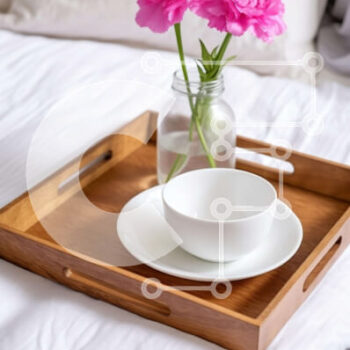 Intra Συλλεκτικό Ξύλινο Παζλ Plywood  4mm - Ξύλινος δίσκος με ροζ λουλούδια στο κρεβάτι Σε Ξύλινο Κουτί - Διαστάσεις Puzzle: 10x10 cm – 25 κομμάτια - Image 1