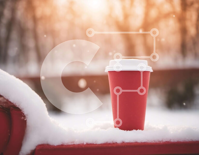 Intra Συλλεκτικό Ξύλινο Παζλ Plywood  4mm - Κόκκινο φλιτζάνι καφέ σε χιονισμένο πάγκο Σε Ξύλινο Κουτί - Διαστάσεις Puzzle: 10x10 cm – 25 κομμάτια