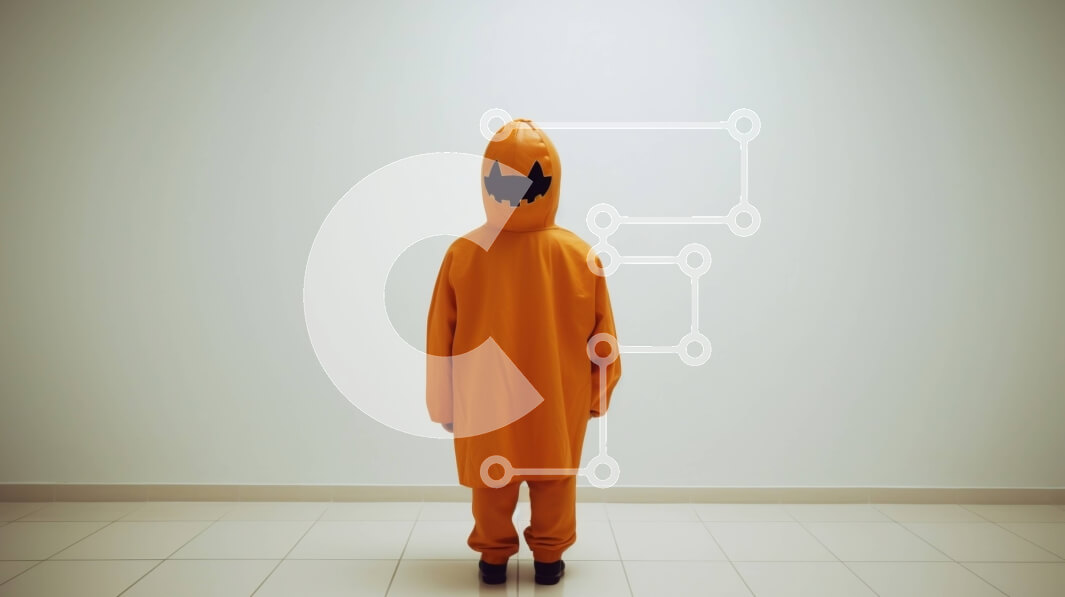 Intra Συλλεκτικό Ξύλινο Παζλ Plywood  4mm - Άτομο με πορτοκαλί κοστούμι που στέκεται στο κενό δωμάτιο Σε Ξύλινο Κουτί - Διαστάσεις Puzzle: 10x10 cm – 25 κομμάτια