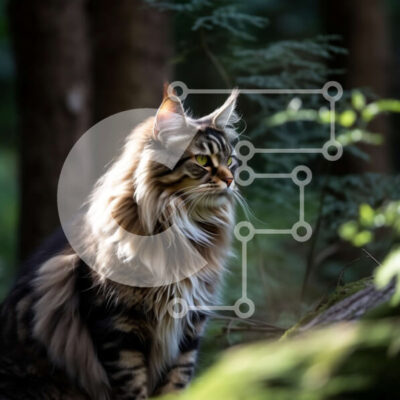 Intra Συλλεκτικό Ξύλινο Παζλ Plywood  4mm - Όμορφη εικόνα μιας μακρυμάλλης γάτας στο δάσος Σε Ξύλινο Κουτί - Διαστάσεις: 10x10 cm – 25 κομμάτια - Image 1