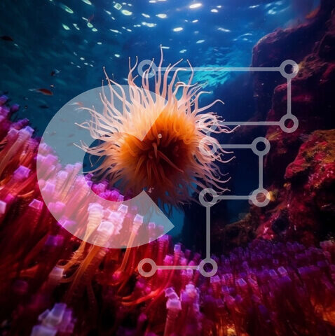 Intra Συλλεκτικό Ξύλινο Παζλ Plywood 4mm - Πολύχρωμη θαλάσσια ανεμώνη που περιβάλλεται από ψάρια και θαλάσσια πλάσματα υποβρύχια Σε Ξύλινο Κουτί - Διαστάσεις: 10x10 cm – 25 κομμάτια - Image 1