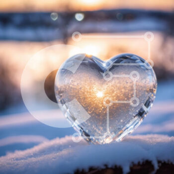 Intra Συλλεκτικό Ξύλινο Παζλ Plywood  4mm - Γλυπτό πάγου σε σχήμα καρδιάς στο χιόνι με το ηλιοβασίλεμα Σε Ξύλινο Κουτί - Διαστάσεις Puzzle: 10x10 cm – 25 κομμάτια - Image 1