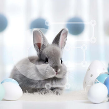 Intra Συλλεκτικό Ξύλινο Παζλ Plywood  4mm - Γκρι κουνελάκι με πασχαλινά μπαλόνια Σε Ξύλινο Κουτί - Διαστάσεις Puzzle: 10x10 cm – 25 κομμάτια - Image 1