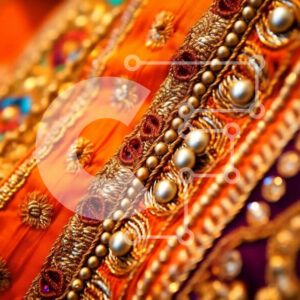 Intra Συλλεκτικό Ξύλινο Παζλ Plywood  4mm - Πανέμορφη εικόνα ενός παραδοσιακού ινδικού νυφικού - Lehenga σε πορτοκαλί με χρυσό κέντημα Σε Ξύλινο Κουτί - Διαστάσεις Puzzle: 10x10 cm – 25 κομμάτια