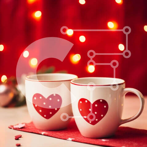 Intra Συλλεκτικό Ξύλινο Παζλ Plywood 4mm - Δύο διακοσμημένες κούπες καφέ με διακοσμητικά σε σχήμα καρδιάς Σε Ξύλινο Κουτί - Διαστάσεις: 10x10 cm – 25 κομμάτια - Image 1