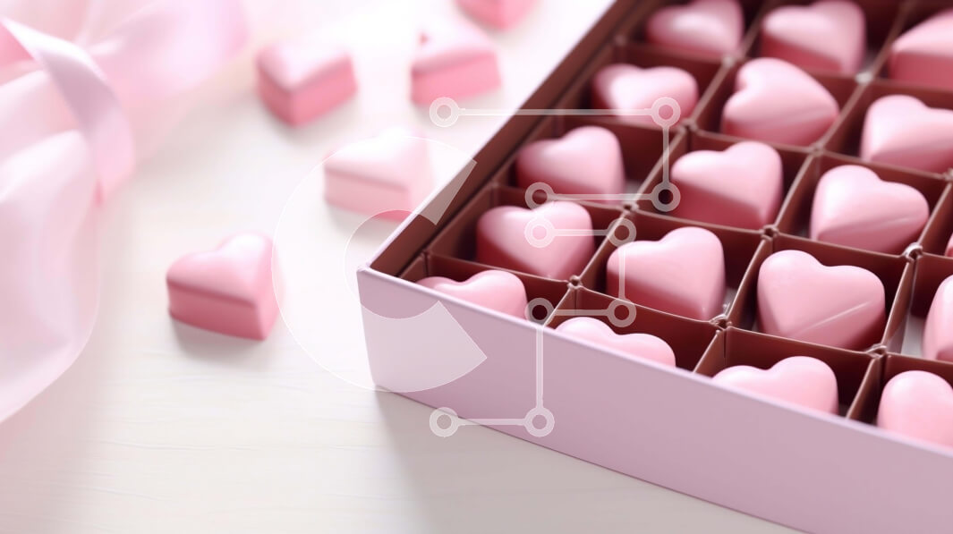 Intra Συλλεκτικό Ξύλινο Παζλ Plywood  4mm - Ρομαντικές ροζ σοκολάτες και γλυκά σε σχήμα καρδιάς Σε Ξύλινο Κουτί - Διαστάσεις: 10x10 cm – 25 κομμάτια