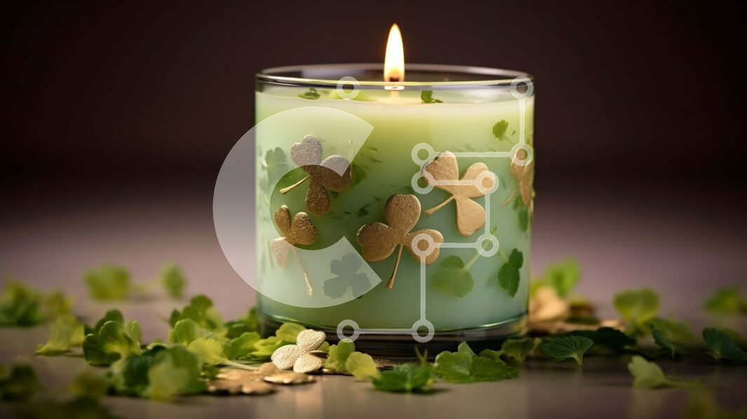 Intra Συλλεκτικό Ξύλινο Παζλ Plywood  4mm - Διακοσμητικό πράσινο κερί με τριφύλλια και φύλλα για την ημέρα του Αγίου Πατρικίου Σε Ξύλινο Κουτί - Διαστάσεις: 10x10 cm – 25 κομμάτια