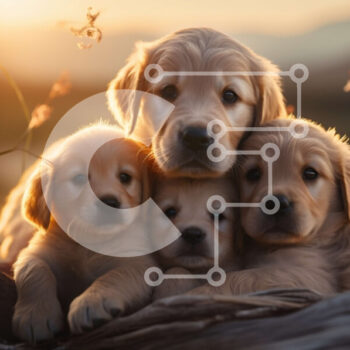 Intra Συλλεκτικό Ξύλινο Παζλ Plywood  4mm - Αξιολάτρευτα κουτάβια Γκόλντεν Ριτρίβερ σε κούτσουρο στο ηλιοβασίλεμα Σε Ξύλινο Κουτί - Διαστάσεις: 10x10 cm – 25 κομμάτια - Image 1