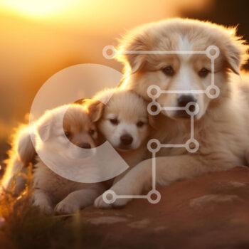 Intra Συλλεκτικό Ξύλινο Παζλ Plywood  4mm - Αξιολάτρευτα κουτάβια σε βραχώδες έδαφος κατά τη διάρκεια του ηλιοβασιλέματος Σε Ξύλινο Κουτί - Διαστάσεις: 10x10 cm – 25 κομμάτια - Image 1