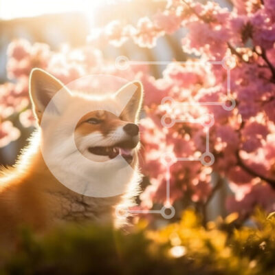 Intra Συλλεκτικό Ξύλινο Παζλ Plywood  4mm - Όμορφη εικόνα της κόκκινης αλεπούς και του ροζ ανθισμένου δέντρου Σε Ξύλινο Κουτί - Διαστάσεις: 10x10 cm – 25 κομμάτια - Image 1