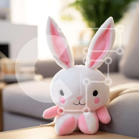 Intra Συλλεκτικό Ξύλινο Παζλ Plywood  4mm - Λευκό και ροζ λαγουδάκι γεμιστό ζώο στο τραπέζι Σε Ξύλινο Κουτί - Διαστάσεις: 10x10 cm – 25 κομμάτια - Image 1