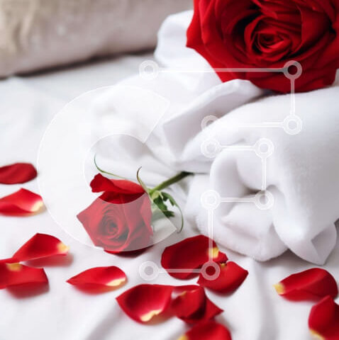 Intra Συλλεκτικό Ξύλινο Παζλ Plywood  4mm - Ρομαντική γιορτή του Αγίου Βαλεντίνου με κόκκινα τριαντάφυλλα και λευκή πετσέτα Σε Ξύλινο Κουτί - Διαστάσεις Puzzle: 10x10 cm – 25 κομμάτια - Image 1