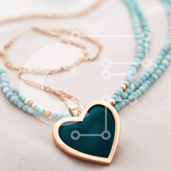 Intra Συλλεκτικό Ξύλινο Παζλ Plywood  4mm - Κολιέ Locket σε σχήμα καρδιάς με τιρκουάζ χάντρες και χρυσές πινελιές Σε Ξύλινο Κουτί - Διαστάσεις Puzzle: 10x10 cm – 25 κομμάτια - Image 1