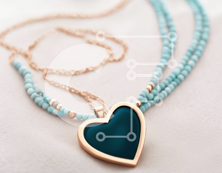 Intra Συλλεκτικό Ξύλινο Παζλ Plywood  4mm - Κολιέ Locket σε σχήμα καρδιάς με τιρκουάζ χάντρες και χρυσές πινελιές Σε Ξύλινο Κουτί - Διαστάσεις Puzzle: 10x10 cm – 25 κομμάτια