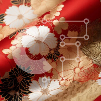 Intra Συλλεκτικό Ξύλινο Παζλ Plywood 4mm - Κόκκινο ύφασμα με μαύρα, χρυσά και λευκά φλοράλ μοτίβα Σε Ξύλινο Κουτί - Διαστάσεις Puzzle: 10x10 cm – 25 κομμάτια - Image 1