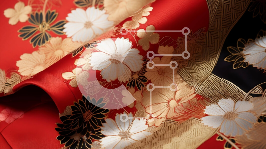 Intra Συλλεκτικό Ξύλινο Παζλ Plywood  4mm - Κόκκινο ύφασμα με μαύρα, χρυσά και λευκά φλοράλ μοτίβα Σε Ξύλινο Κουτί - Διαστάσεις Puzzle: 10x10 cm – 25 κομμάτια