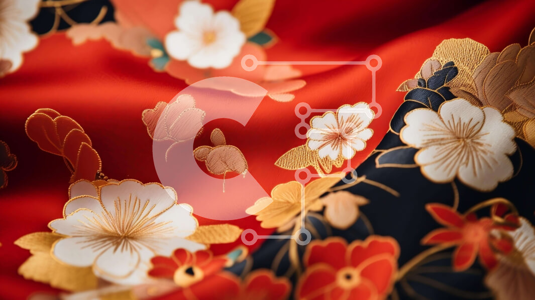 Intra Συλλεκτικό Ξύλινο Παζλ Plywood  4mm - Κόκκινο φλοράλ ύφασμα με χρυσές και μαύρες πινελιές Σε Ξύλινο Κουτί - Διαστάσεις Puzzle: 10x10 cm – 25 κομμάτια