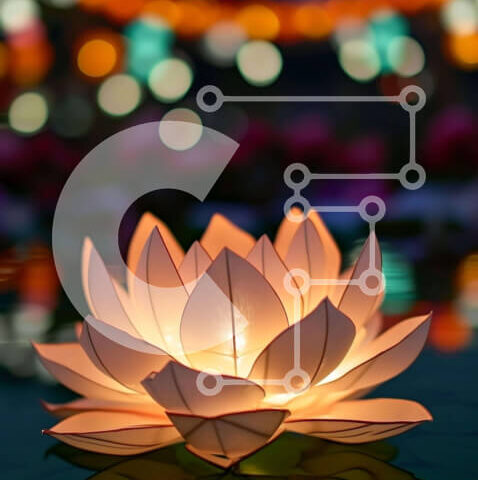 Intra Συλλεκτικό Ξύλινο Παζλ Plywood  4mm - Φωτισμένο λευκό λουλούδι λωτού στο νερό Σε Ξύλινο Κουτί - Διαστάσεις: 10x10 cm – 25 κομμάτια - Image 1