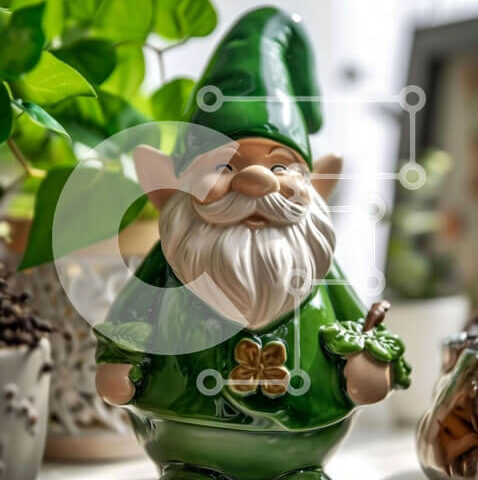 Intra Συλλεκτικό Ξύλινο Παζλ Plywood 4mm - Πράσινο ειδώλιο Gnome σε φυτά και λουλούδια σε γλάστρες Σε Ξύλινο Κουτί - Διαστάσεις: 10x10 cm – 25 κομμάτια - Image 1