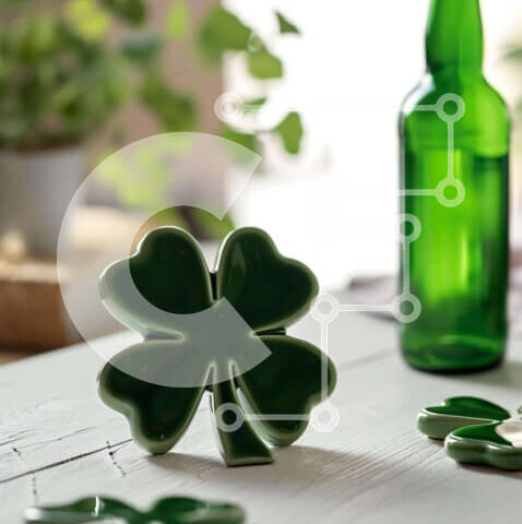 Intra Συλλεκτικό Ξύλινο Παζλ Plywood 4mm - Τραπέζι με θέμα την Ημέρα του Αγίου Πατρικίου με πράσινα σουβέρ και μπύρα Σε Ξύλινο Κουτί - Διαστάσεις: 10x10 cm – 25 κομμάτια - Image 1