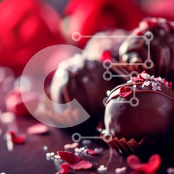 Intra Συλλεκτικό Ξύλινο Παζλ Plywood  4mm - Τρούφες και τριαντάφυλλα σοκολάτας για την ημέρα του Αγίου Βαλεντίνου στο τραπέζι Σε Ξύλινο Κουτί - Διαστάσεις Puzzle: 10x10 cm – 25 κομμάτια - Image 1