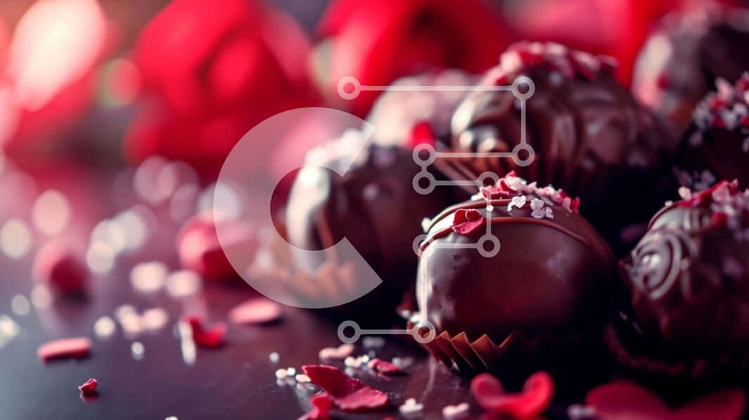 Intra Συλλεκτικό Ξύλινο Παζλ Plywood  4mm - Τρούφες και τριαντάφυλλα σοκολάτας για την ημέρα του Αγίου Βαλεντίνου στο τραπέζι Σε Ξύλινο Κουτί - Διαστάσεις Puzzle: 10x10 cm – 25 κομμάτια