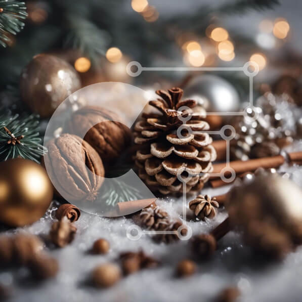 Intra Συλλεκτικό Ξύλινο Παζλ Plywood  4mm - Εορταστικό χριστουγεννιάτικο δέντρο στολισμένο με κουκουνάρια, ξηρούς καρπούς και στολίδια Σε Ξύλινο Κουτί - Διαστάσεις: 10x10 cm – 25 κομμάτια