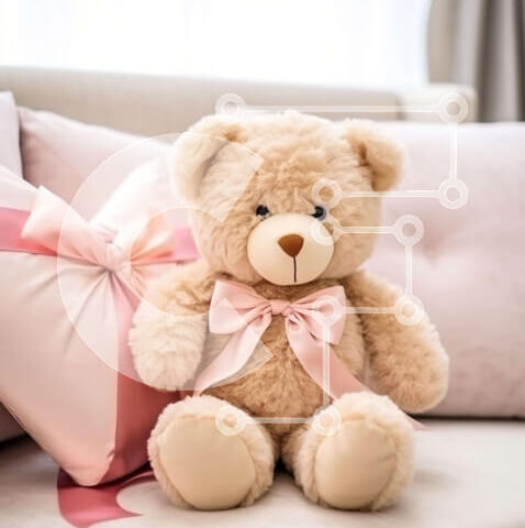 Intra Συλλεκτικό Ξύλινο Παζλ Plywood  4mm - Teddy Bear στον καναπέ με ροζ μαξιλάρια Σε Ξύλινο Κουτί - Διαστάσεις: 10x10 cm – 25 κομμάτια - Image 1