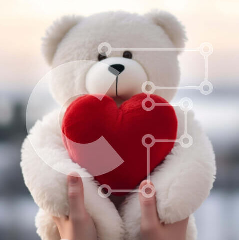 Intra Συλλεκτικό Ξύλινο Παζλ Plywood  4mm - Λευκό αρκουδάκι που κρατά μια πορτοκαλί καρδιά Σε Ξύλινο Κουτί - Διαστάσεις Puzzle: 10x10 cm – 25 κομμάτια - Image 1