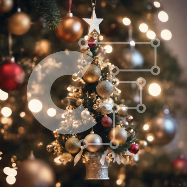 Intra Συλλεκτικό Ξύλινο Παζλ Plywood  4mm - Εορταστικό χριστουγεννιάτικο δέντρο με χρυσά, ασημένια και κόκκινα στολίδια Σε Ξύλινο Κουτί - Διαστάσεις: 10x10 cm – 25 κομμάτια