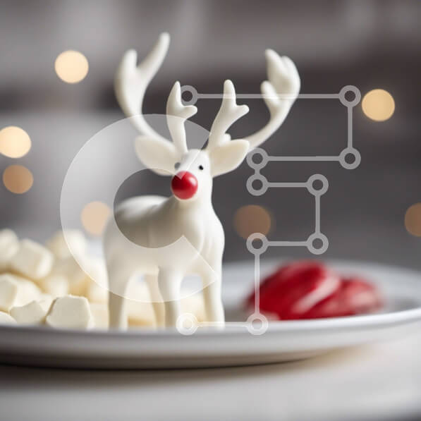 Intra Συλλεκτικό Ξύλινο Παζλ Plywood  4mm - Ειδώλιο λευκού τάρανδου σε ένα πιάτο με Marshmallows και καλάμια καραμελών Σε Ξύλινο Κουτί - Διαστάσεις Puzzle: 10x10 cm – 25 κομμάτια