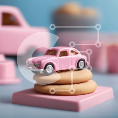 Intra Συλλεκτικό Ξύλινο Παζλ Plywood  4mm - Ροζ παιχνίδι αυτοκίνητο σε στοίβες μπισκότων Σε Ξύλινο Κουτί - Διαστάσεις: 10x10 cm – 25 κομμάτια - Image 1