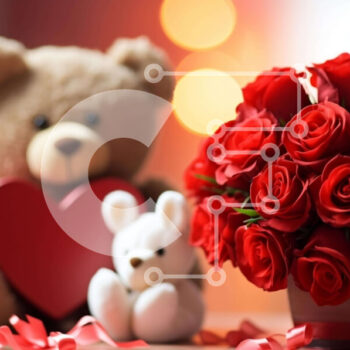 Intra Συλλεκτικό Ξύλινο Παζλ Plywood  4mm - Αρκουδάκι και τριαντάφυλλα - εικόνα για την ημέρα του Αγίου Βαλεντίνου Σε Ξύλινο Κουτί - Διαστάσεις Puzzle: 10x10 cm – 25 κομμάτια - Image 1