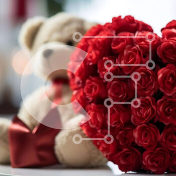 Intra Συλλεκτικό Ξύλινο Παζλ Plywood  4mm - Σύνθεση σε σχήμα καρδιάς από κόκκινα τριαντάφυλλα με αρκουδάκια Σε Ξύλινο Κουτί - Διαστάσεις Puzzle: 10x10 cm – 25 κομμάτια - Image 1