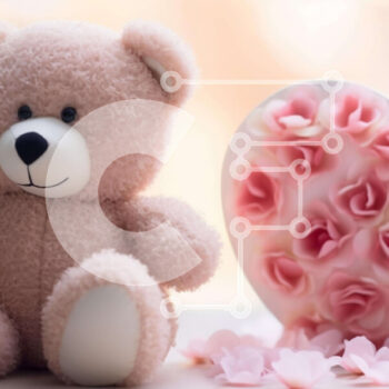 Intra Συλλεκτικό Ξύλινο Παζλ Plywood  4mm - Ρομαντικό αρκουδάκι με ροζ τριαντάφυλλα Σε Ξύλινο Κουτί - Διαστάσεις Puzzle: 10x10 cm – 25 κομμάτια - Image 1