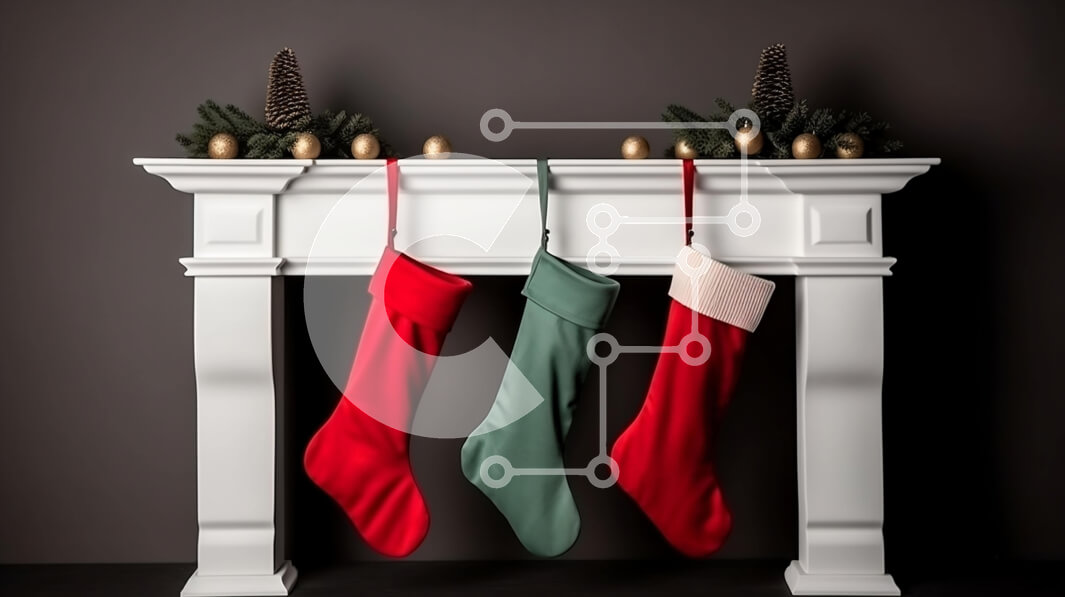 Intra Συλλεκτικό Ξύλινο Παζλ Plywood  4mm - Γιορτινές χριστουγεννιάτικες κάλτσες σε μανδύα τζακιού Σε Ξύλινο Κουτί - Διαστάσεις: 10x10 cm – 25 κομμάτια