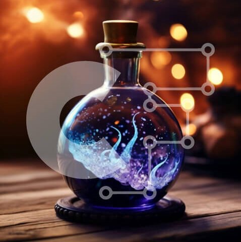 Intra Συλλεκτικό Ξύλινο Παζλ Plywood  4mm - Λαμπερό υγρό σε γυάλινο μπουκάλι με φελλό σε ξύλινο τραπέζι τη νύχτα Σε Ξύλινο Κουτί - Διαστάσεις Puzzle: 10x10 cm – 25 κομμάτια - Image 1